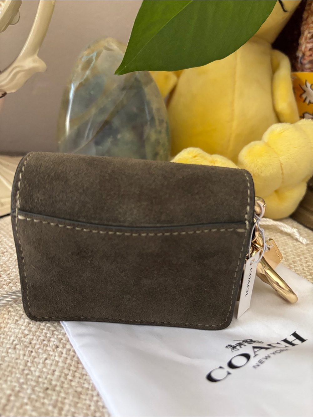 Coach Klare Bag Charm With Signature Canvas NWT Suede/Gold/Army Green/Tan - Picture 2 of 9